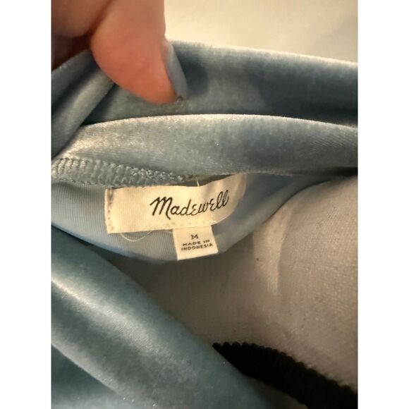 Madewell Light Blue Velvet Short Sleeve Turtleneck Top Women’s Size Medium - Picture 3 of 6